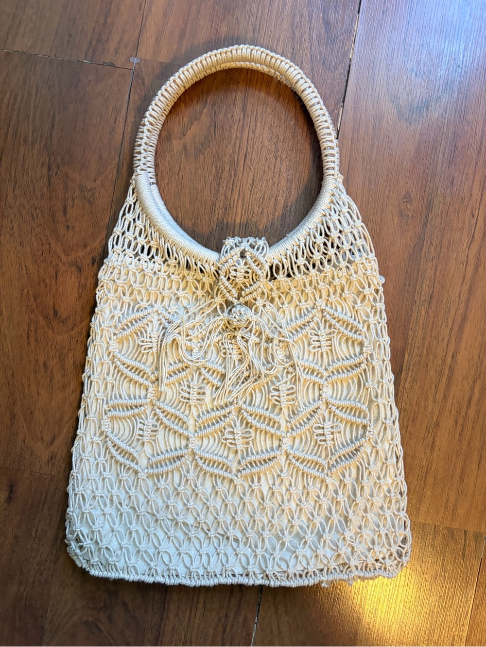 Hand crafted cream macrame bag
